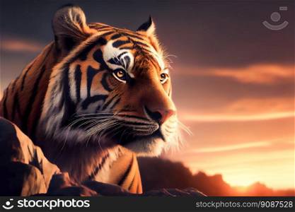Portrait of a Tiger at Sunset.  Generative AI 