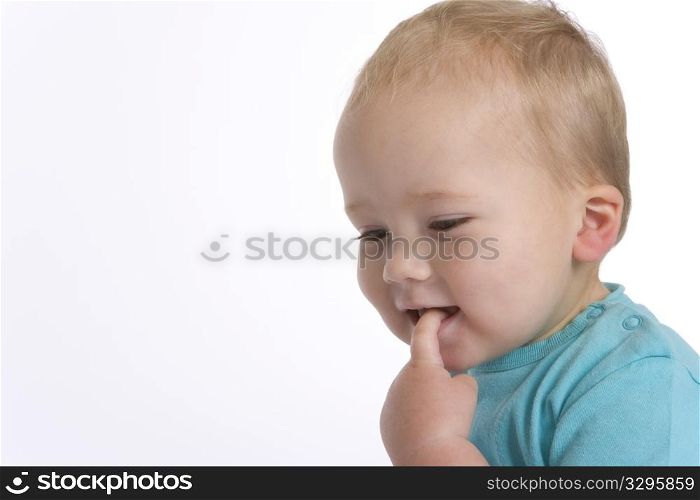 Portrait Of A Toddler Boy With A Wavering Expression With Space For Text