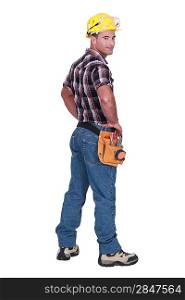 Portrait of a tradesman looking over his shoulder