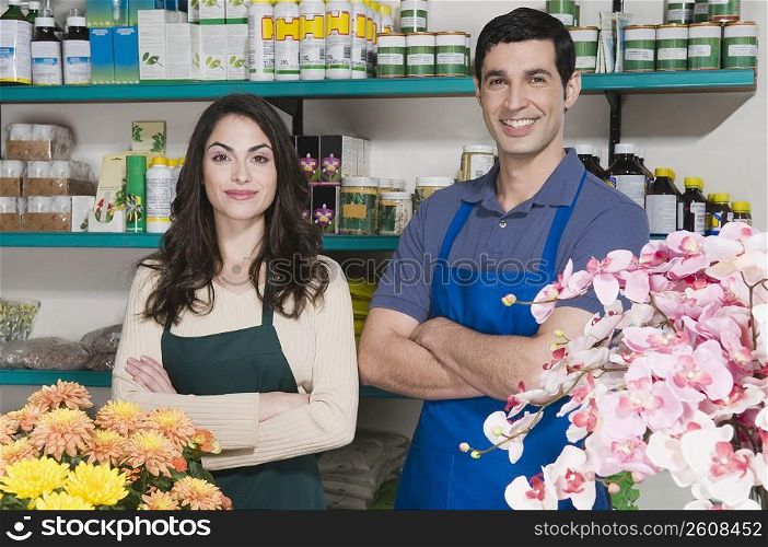 Portrait of a two sales clerks in a flower shop