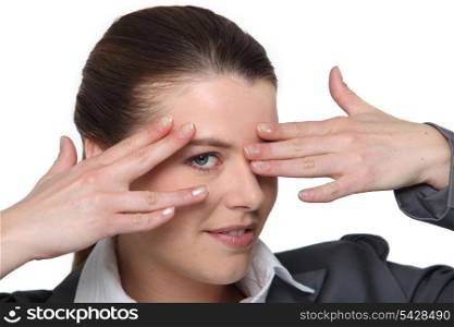 portrait of a woman hiding her eyes
