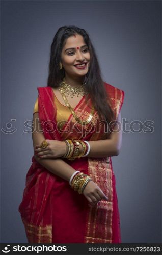 Portrait of a woman in Bengali sari