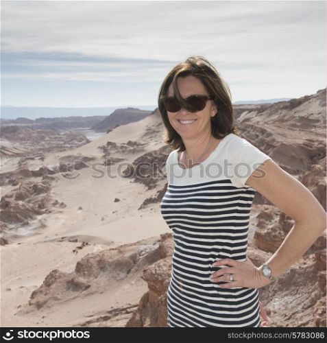 Portrait of a woman in desert, San Pedro de Atacama, El Loa Province, Antofagasta Region, Chile