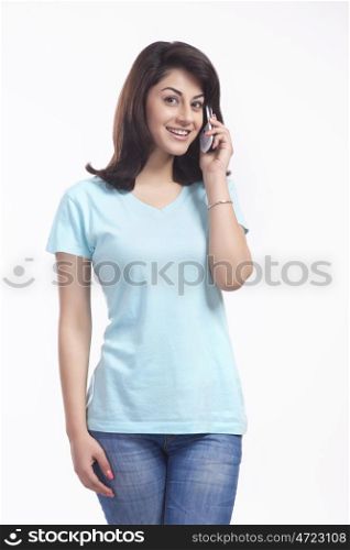 Portrait of a woman talking on a mobile phone