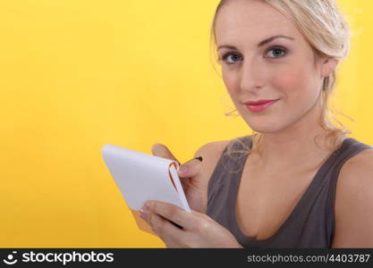 portrait of a woman with shopping list