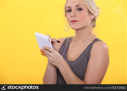 portrait of a woman with shopping list