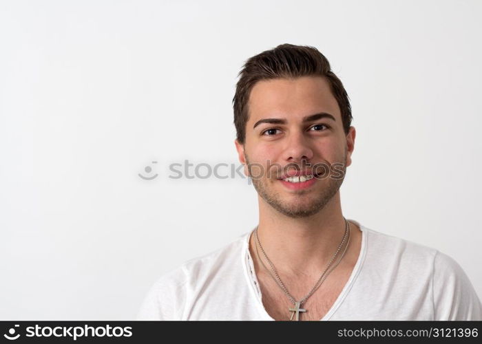 Portrait of a Young Attractive brunette Likeable Man