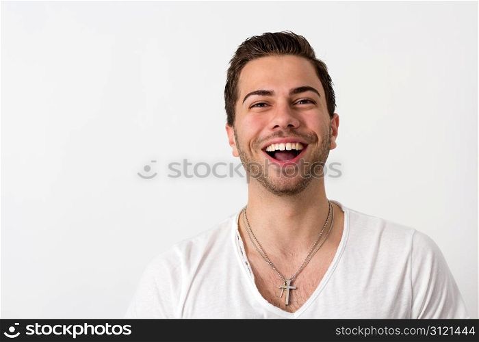 Portrait of a Young Attractive brunette Likeable Man