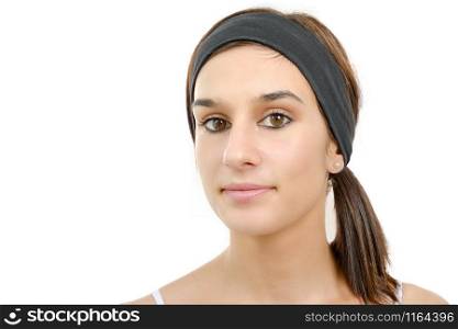 Portrait of a young brunette woman isolated on a white background