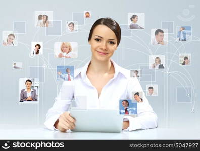 Portrait of a young businesswoman making presentation