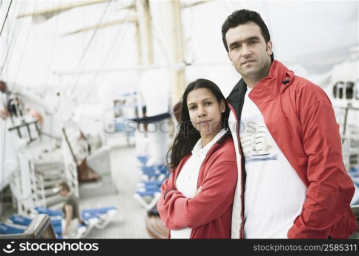 Portrait of a young couple on a passenger craft