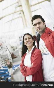 Portrait of a young couple on a passenger craft