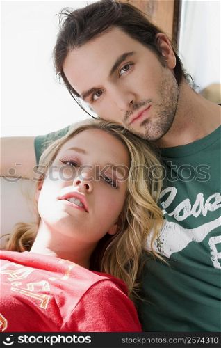 Portrait of a young couple thinking