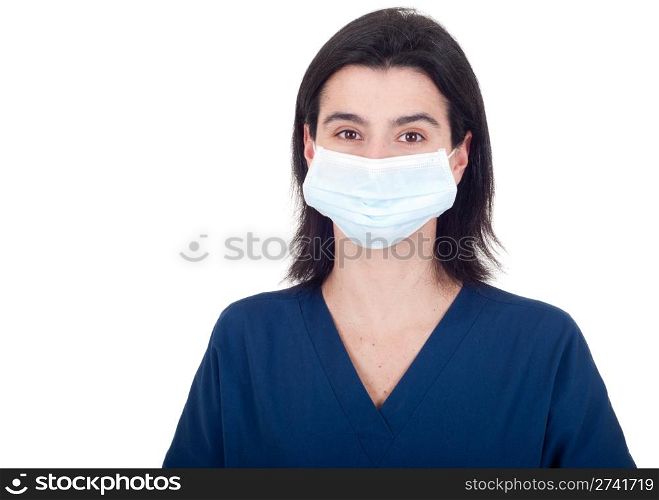 portrait of a young female doctor wearing mask isolated on white background