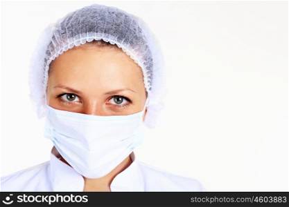 Portrait of a young female scientist wearing face mask