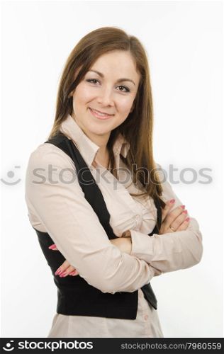 Portrait of a young girl of twenty-five teachers or office specialist. Half-length portrait of successful women