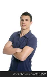 Portrait of a young handsome man with blue shirt isolated on white
