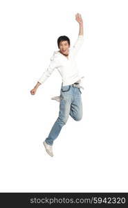 Portrait of a young man mid-air