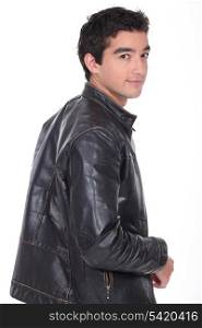 portrait of a young man with leather jacket
