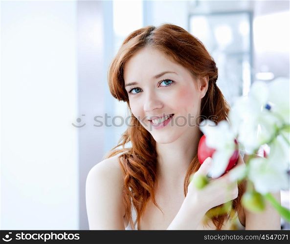 portrait of a young pretty woman at home