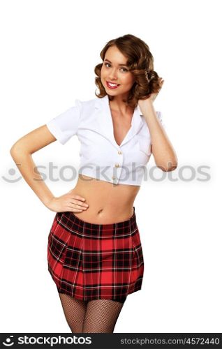 Portrait of a young pretty woman dressed in retro style