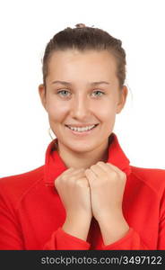 portrait of a young smiling girl isolated on a white background