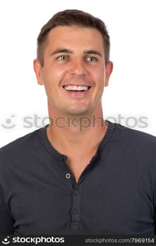 Portrait of a young smiling man close up. Isolate on white.