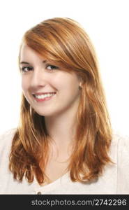 portrait of a young smiling redhead woman. portrait of a young smiling redhead woman on white background