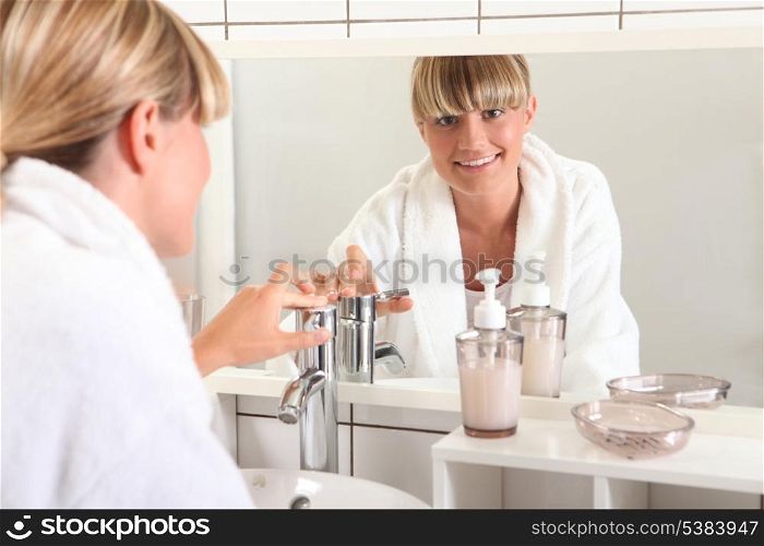 portrait of a young woman in bathroom