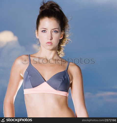 Portrait of a young woman looking serious