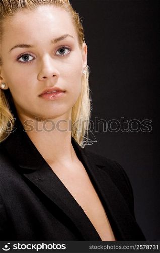 Portrait of a young woman looking serious