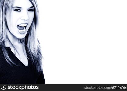 Portrait of a young woman shouting