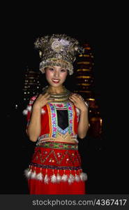 Portrait of a young woman smiling, Guilin, Guangxi Province, China