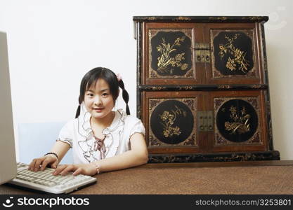 Portrait of a young woman using a computer