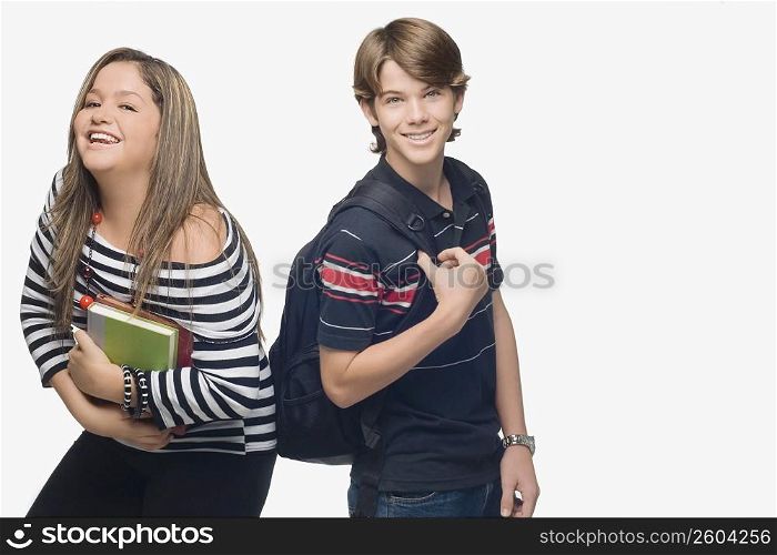 Portrait of a young woman with a teenage boy smiling