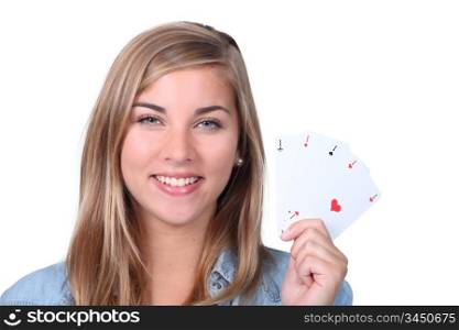 portrait of a young woman with cards