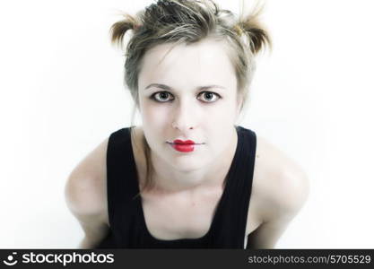 portrait of a young woman with make-up by a little girl