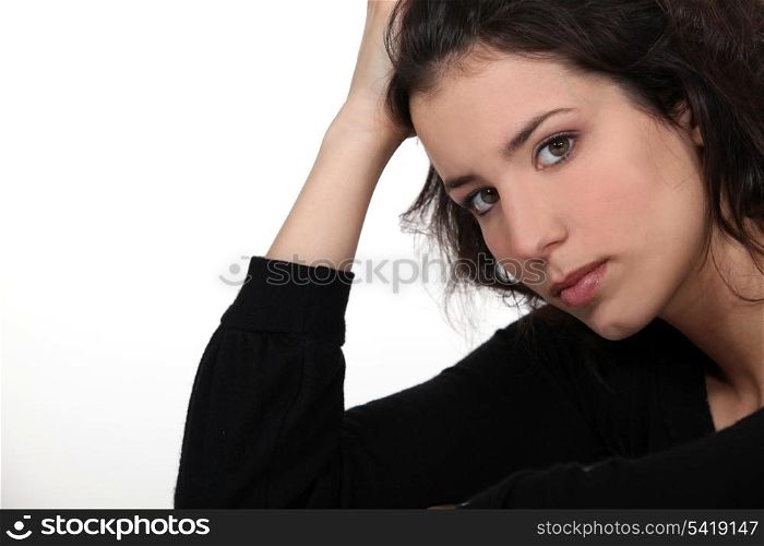 Portrait of a young woman worried