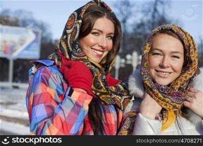 Portrait of a young women in russian scarf