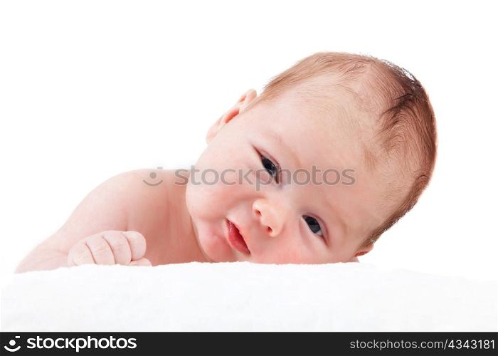 portrait of adorable baby. beautiful baby boy on white background. 1 month baby.