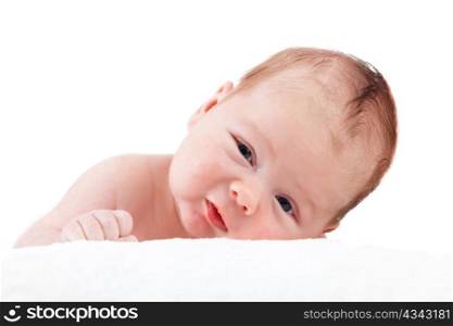 portrait of adorable baby. beautiful baby boy on white background. 1 month baby.