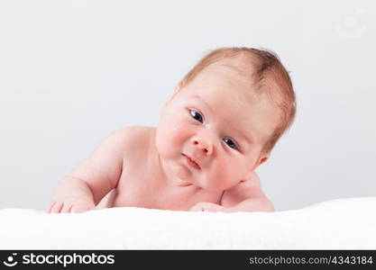 portrait of adorable baby. beautiful baby boy on white background. 1 month baby.