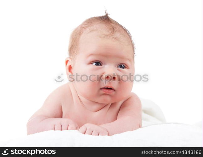 portrait of adorable baby. beautiful baby boy on white background. 1 month baby.