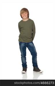 Portrait of adorable child standing isolated on a over white background