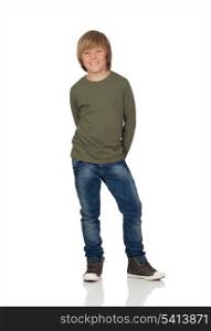 Portrait of adorable child standing isolated on a over white background
