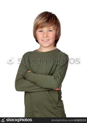 Portrait of adorable child with crossed arm isolated on a over white background