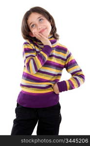 Portrait of adorable girl thinking on a over white background