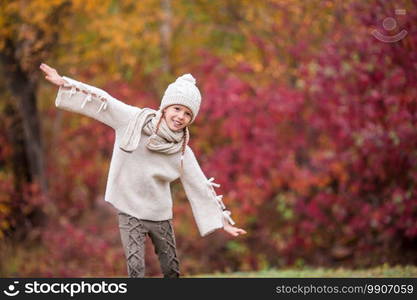 Portrait of adorable little girl outdoors at beautiful autumn day. Adorable little girl at beautiful autumn day outdoors