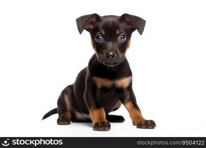 Portrait of adorable puppy on white background