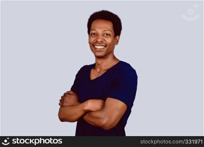 Portrait of Afro American man looking at camera on studio.